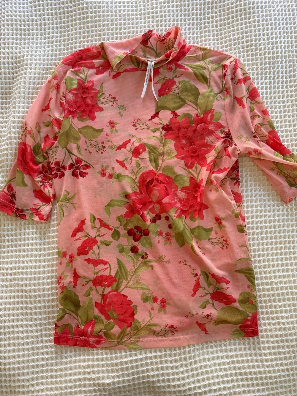 Floral Mesh Mock-Neck Women's Top